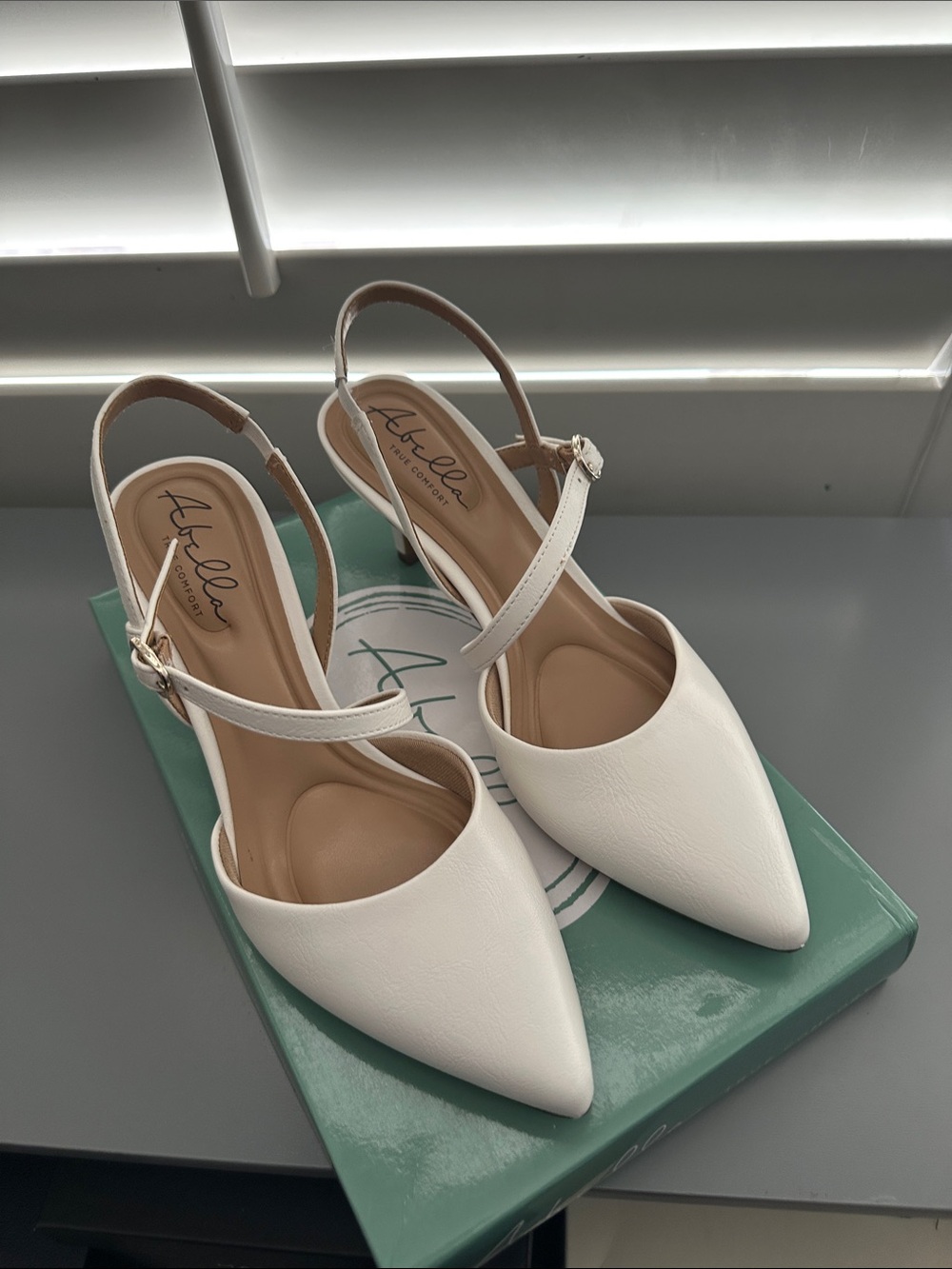 White Pointed Slingback Pumps